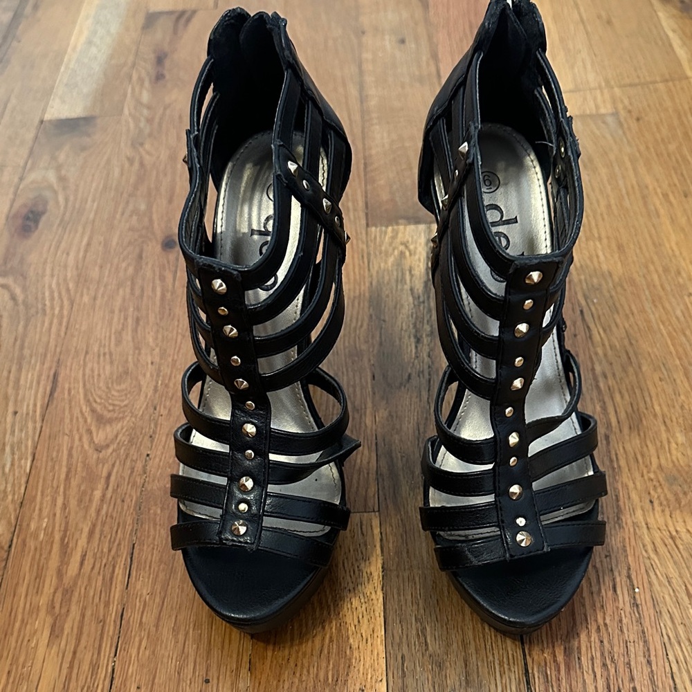 Deb Black Studded Strappy Heels - Size 6